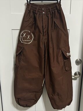 Numbskull Cargo Pants Streetwear Brown Multi Pocket Zipper Techwear Size L